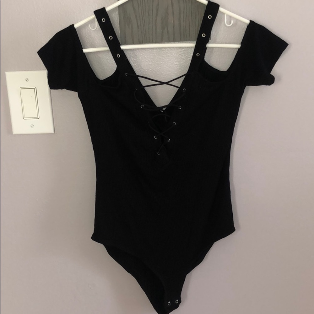 Black cross front body suit